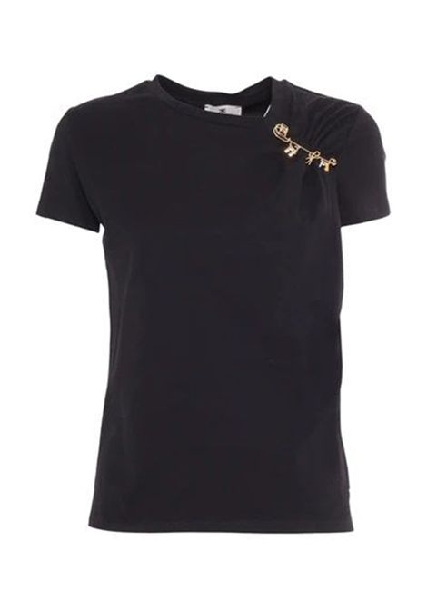 T-shirt Elisabetta Franchi donna MA02851E2 110 nera on dettaglio spilla ELISABETTA FRANCHI | Maglie | MA02851E2110